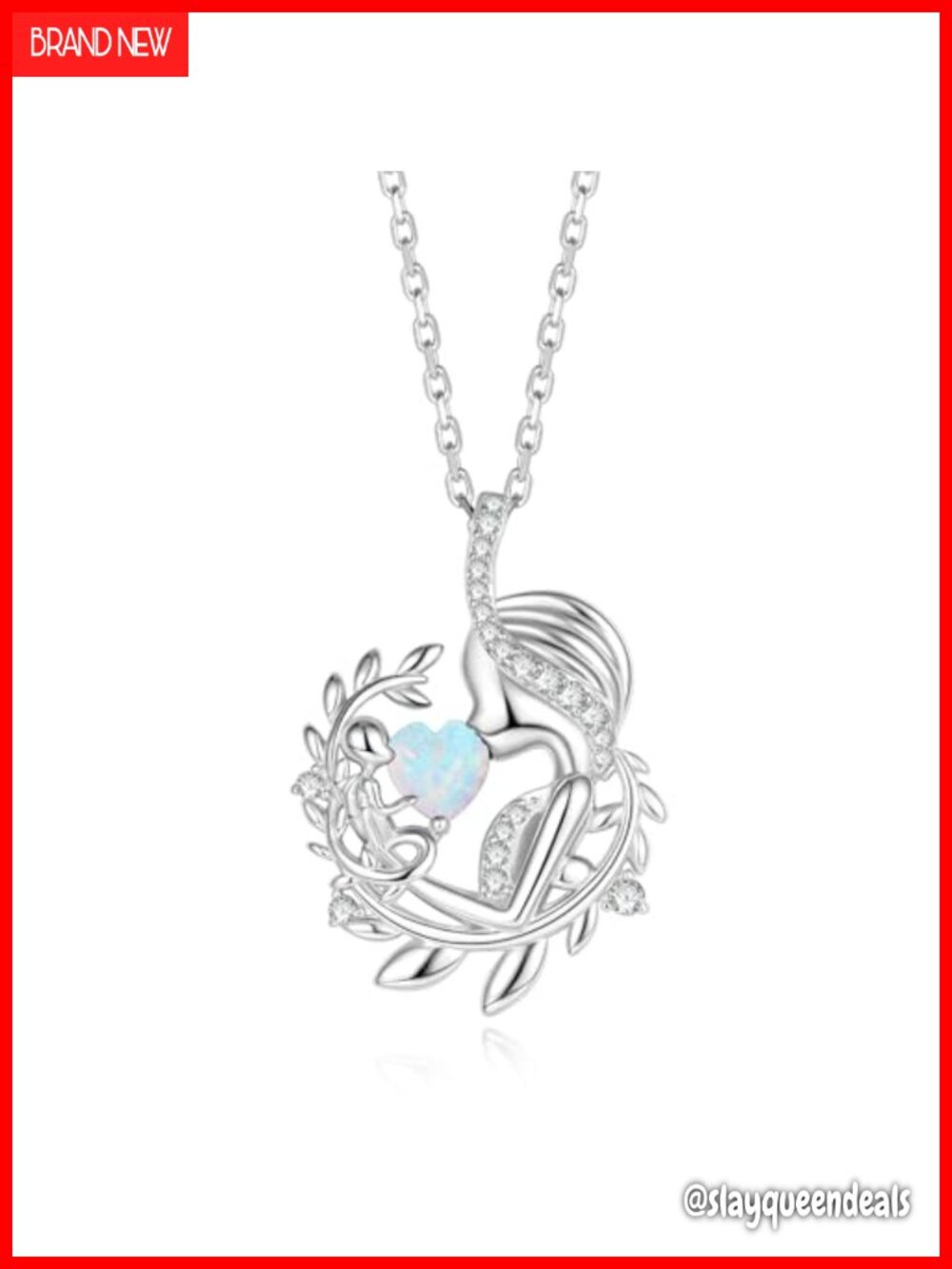 Opal Heart Tree of Life Pendant Necklace 18" Chain Elegant Gift